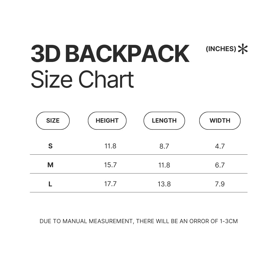 3D Backpack Size Chart - Binding Of Isaac Merch