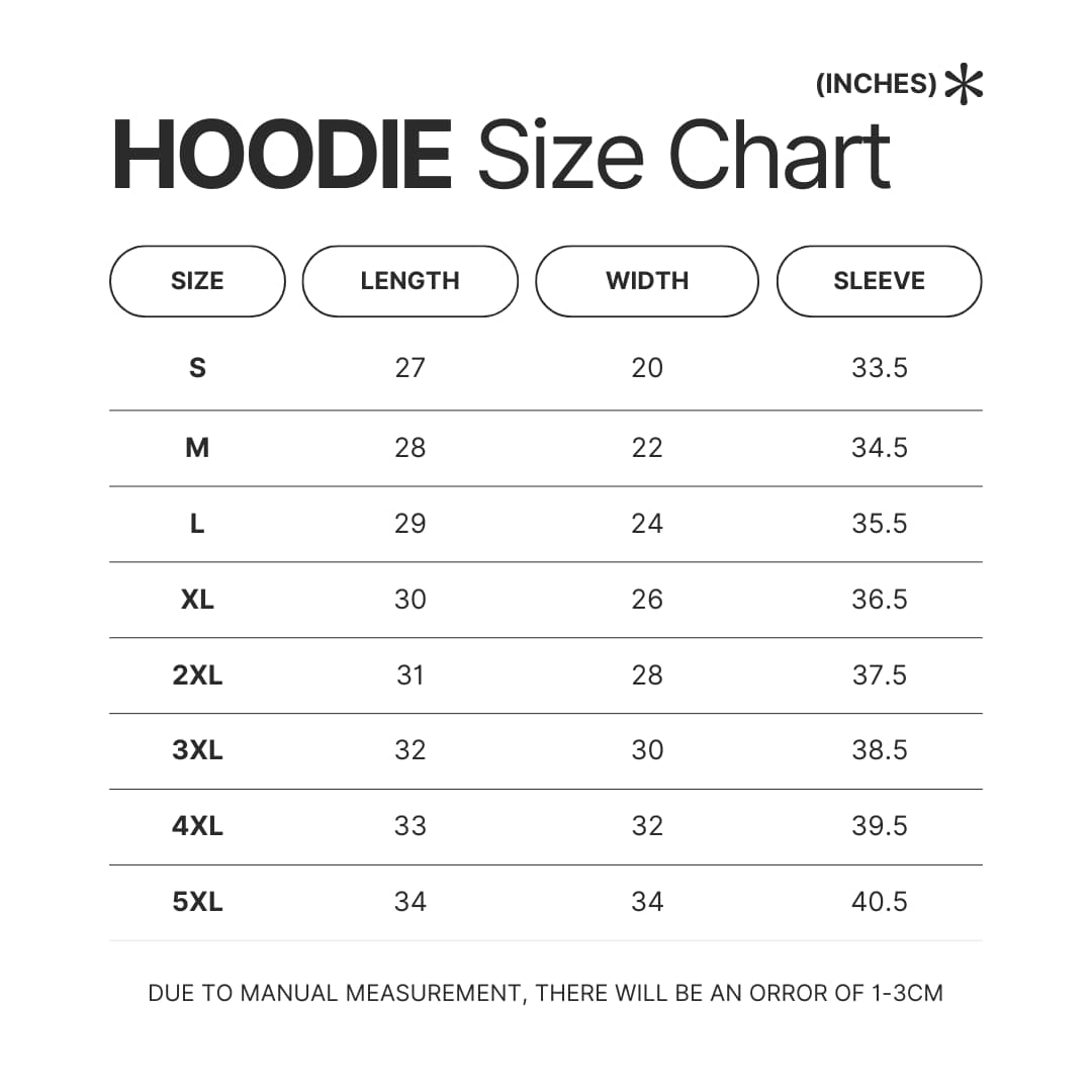 Hoodie Size Chart - Binding Of Isaac Merch