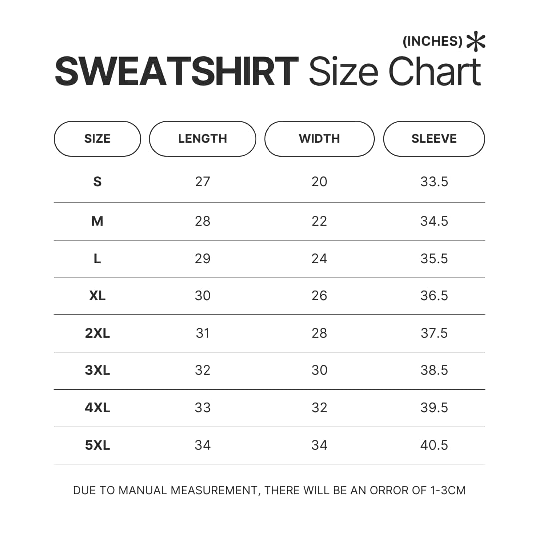 Sweatshirt Size Chart - Binding Of Isaac Merch